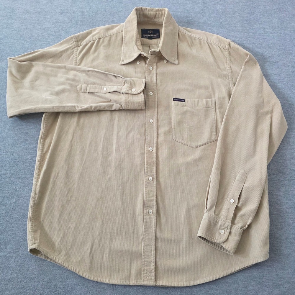 Sergio Tacchini Corduroy Button Down Shirt Men's XXL Tan Long Sleeve Sportmakers
